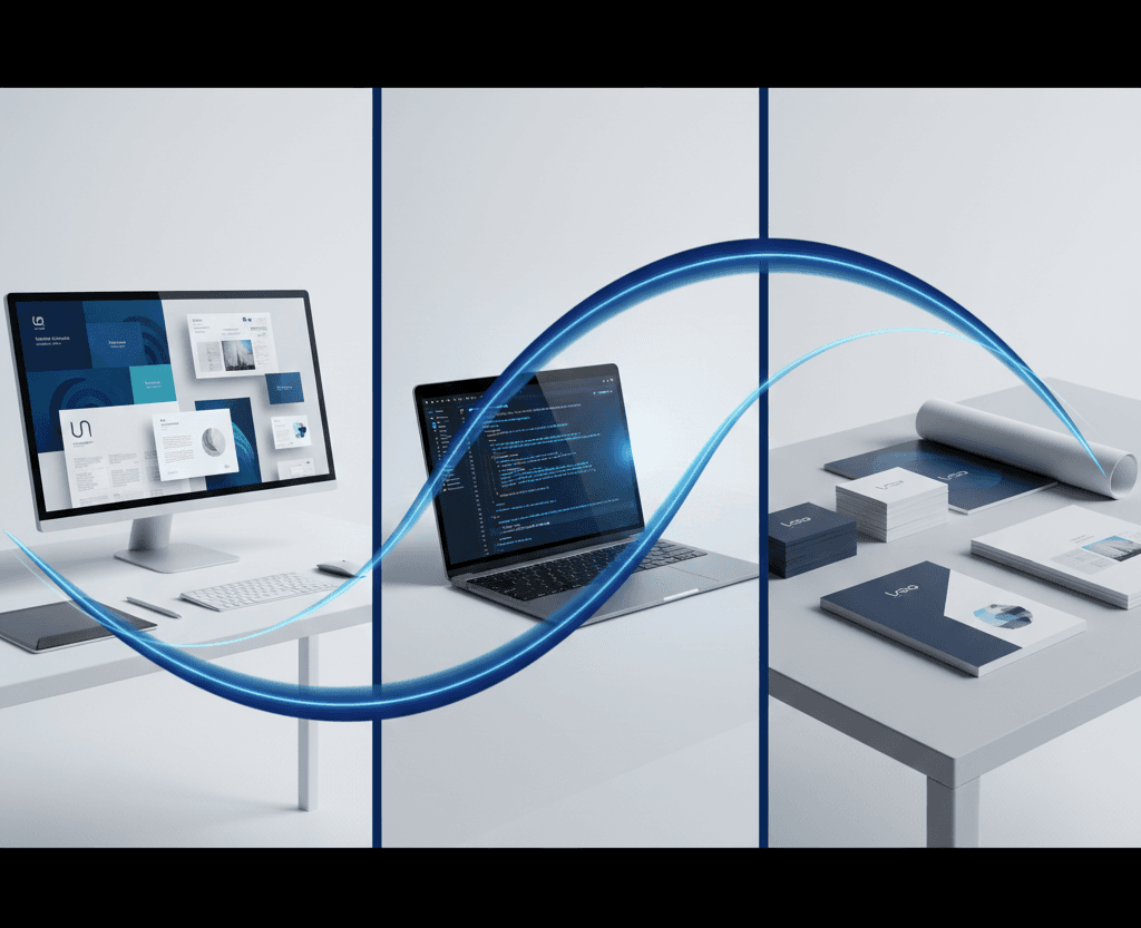 Montage of design, code, and print services